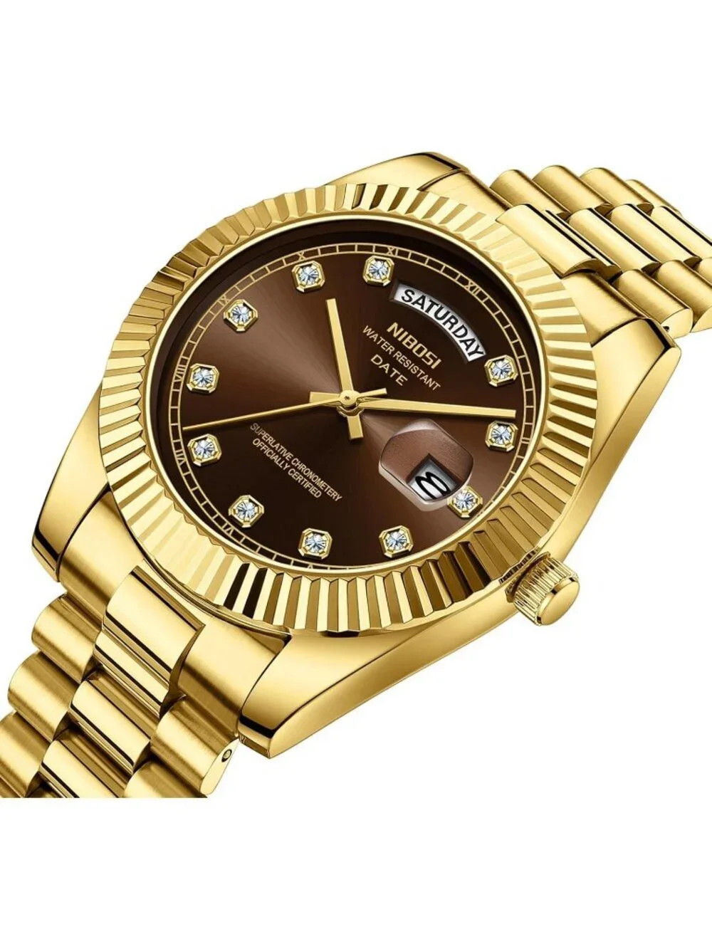 Nibosi Men's Gold Brown Analog Quartz Stainless Waterproof Desiger Wrist Watch